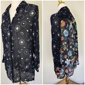 Johnny Was Jade Celestial Floral Sheer Button Down Blouse | Size S (Fits S–M)